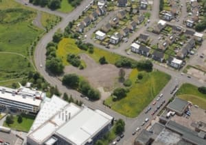 Aerial view of development site at Wardie Road, Easterhouse, Glasgow